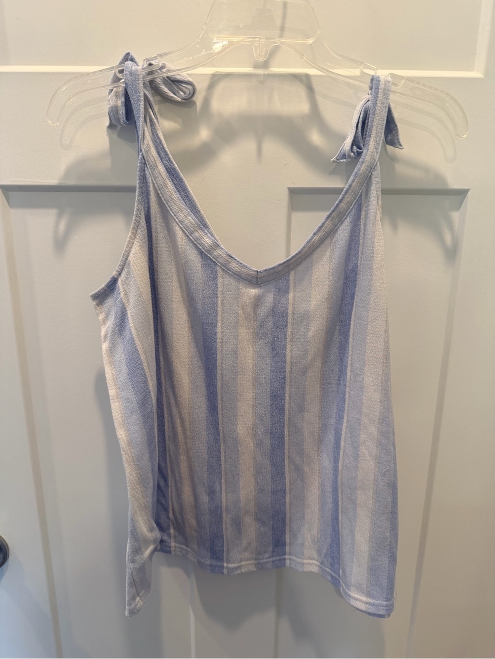 Laura Ashley Blue White Striped Tie Shoulder Tank Top Size L